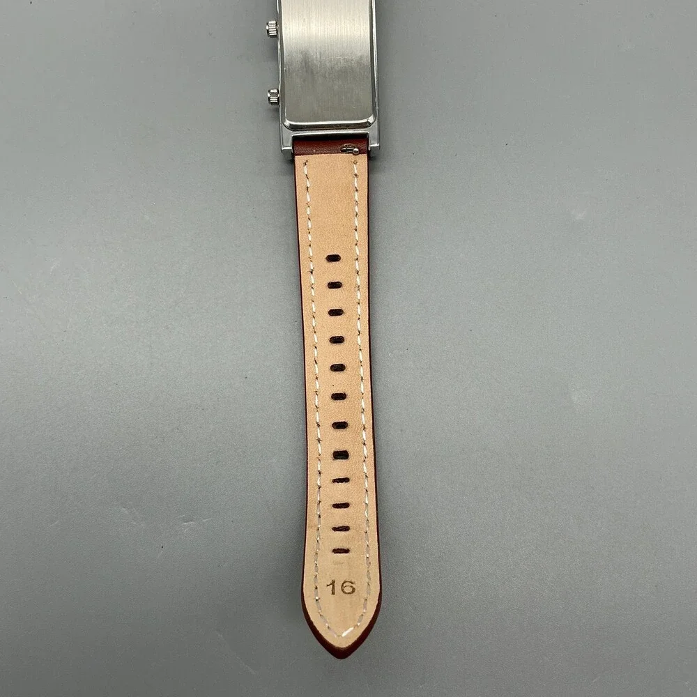 Avalon Dual Time Womens Watch 23mm Silver Dial Brown Leather Strap New Battery